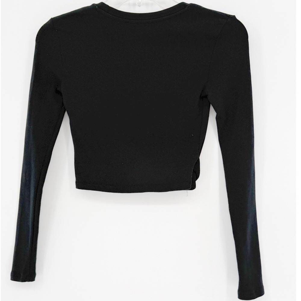 Zara Black Ribbed Twist Front Crop Top Long Sleeve Crew Neck S Preppy 101-15 - Picture 7 of 11